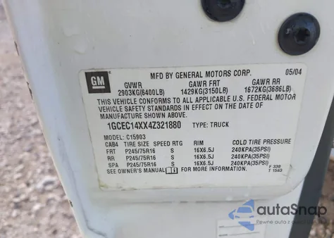 2004 Chevrolet Silverado 1500 Work Truck z USA, uszkodzony, nr VIN 1GCEC14XX4Z321880